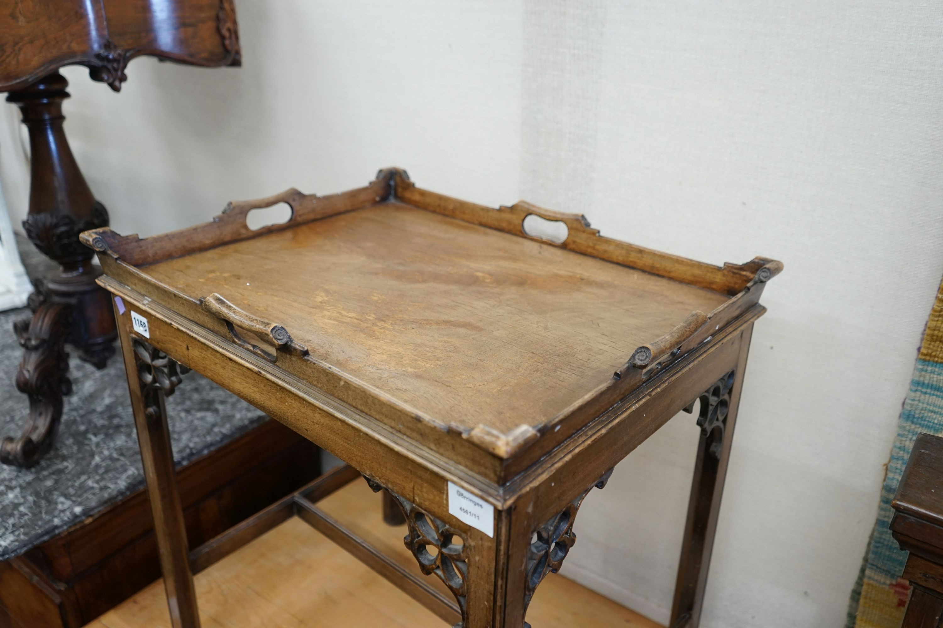 A George III style mahogany tray top occasional table, width 56cm, depth 45cm, height 61cm